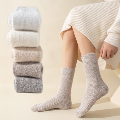 Image of SISOSOCK 5 Pairs Fuzzy Soft Cozy Comfortable Socks for Women, Casual Sleep Comfy Socks, Perfect Warm Winter Gifts for Women