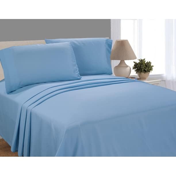 Image of Flat Bed Sheet with 2 Pillow Covers 600 Thread Count 100% Egyptian Cotton Bedsheet King Size Light Blue