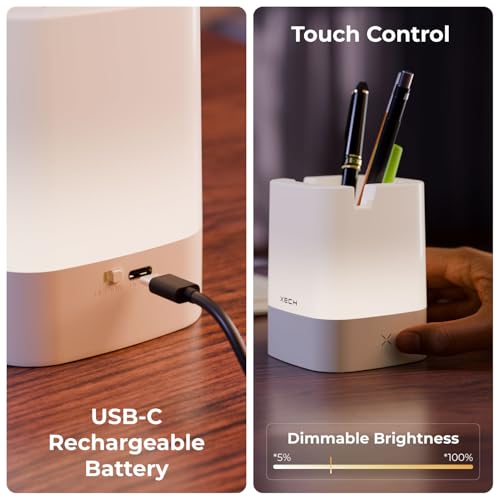 Image of Xech Pen Stand with Ambient Night Light & Mobile Holder | 3-Colour Ambient Light, Touch Control | Rechargeable Night Lamp for Office, Study & Bedside (Nova)