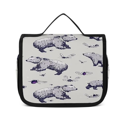 Trousse de toilette suspendre ours gris motif imprimé polyester 22x18cm
