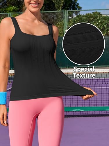 Image of ATTRACO Ribflex Workout Tank Tops for Women Seamless Full Length Gym Tops Athletic Yoga Top Built in Bra