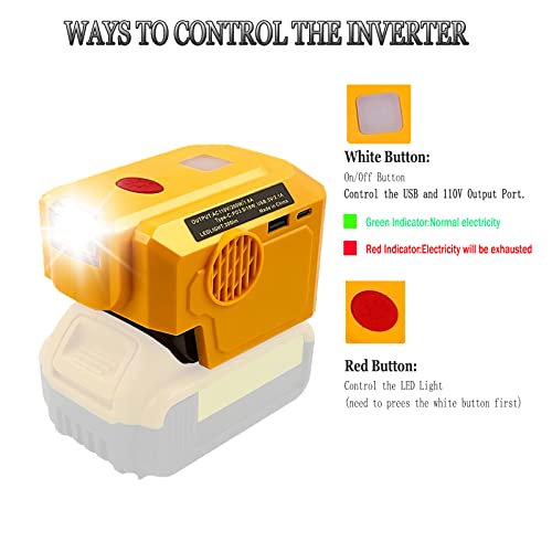 200W for Dewalt Power Inverter, for DeWalt 20V Battery Adapter Charger, with 110V AC Outlet &USB Port&Type-C Port& LED Light Portable Power Source - Thumbnail 5