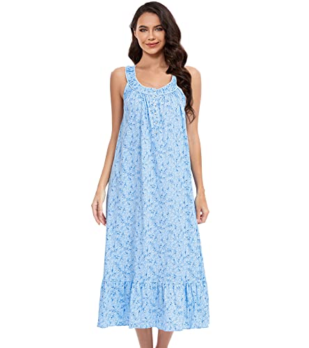 Image of 100% Cotton Nightgowns for Women Soft Ladies Gowns Sleepwear Long Sleeveless Nightgown