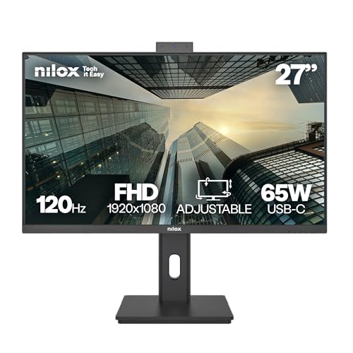 Nilox NXM27RWEB0265 Monitor Business 27'' IPS Full HD, Frequenza 120 Hz, Webcam integrata e USB‑C 65 W, Regolabile ed Ergonomico