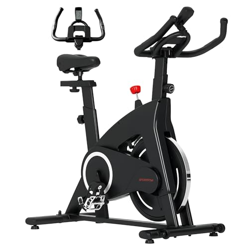SPORTNOW Bicicleta Estática Bici Estática con Volante de Inercia 15 kg Pantalla LED Pulsómetro Manillar Asiento Ajustable y Ruedas Carga 120 kg para Casa Gimnasio Negro
