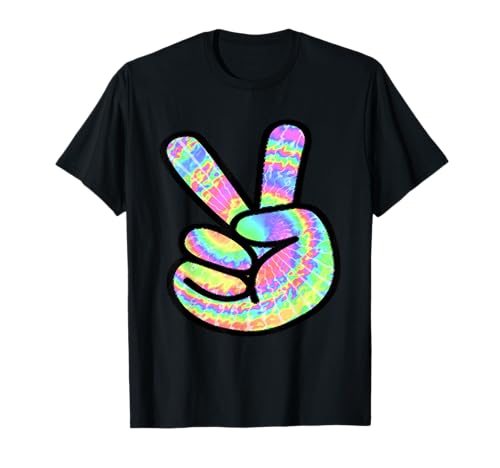 Bright Tie-Dye Signe de Paix Hippie, Arc-en-Ciel et tie Dye T-Shirt