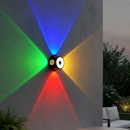 Image of FERA Waterproof Up Down Led Wall Lamp, Aluminium IP65 Body 4+1 Ray, Multycolor, Indoor /Outdoor Decorative Wall Sconce Light, (Ironman Color)