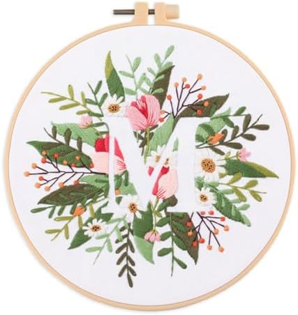 Abillyn Embroidery Starter Kit English Letter M and Flowers Stamped with Printed Pattern Cross Stitch Embroidery Kits (Letter M)