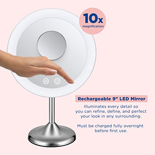 Conair Lighted Makeup Mirror With 10X Spot Magnification, Led Vanity Mirror, Handheld Mirror, 1X/10X Magnifying Mirror, Rechargeable In Satin Nickel #TOP1