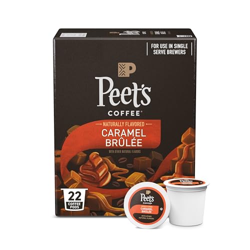 Peet's Coffee, Flavored Light Roast Keurig K-Cup Pods - Caramel Brûlée 22 Count (1 Box of 22 K-Cup Pods)
