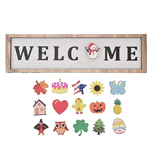Holiday Interchangeable Welcome Sign for Front Door Christmas Wood Porch