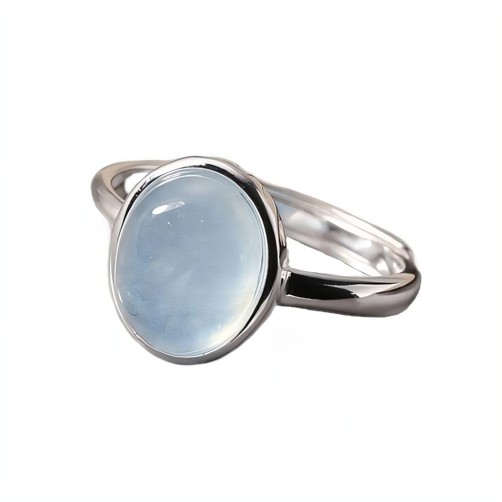 NicoWerk SRI1030 Anillo para mujer en Plata de Ley 925 con piedra ovalada azul mar lisa brillante inusual filigrana curva elegante