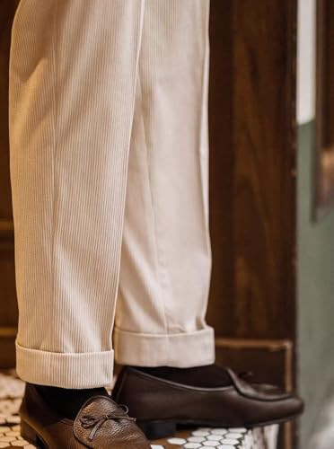 Mens Corduroy Pants Casual Pleated Dress Pants Stretch Trousers Slacks4