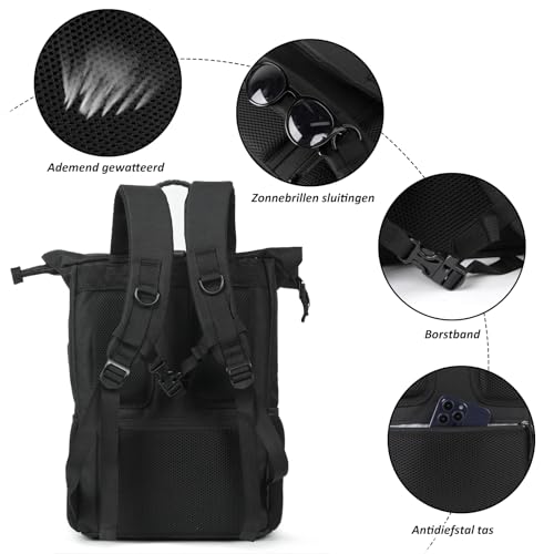 MoFut Rucksack Damen Groß Rucksäcke Herren Groß Schulrucksack viele Fächer mit 15,6" Laptopfach, Unisex Rolltop Rücksack Wasserdicht… – Ansicht 6
