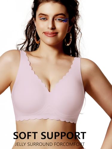 Push Up Bras for Women No Underwire Seamless Support Full Coverage Plunge Bralettes Wireless Scalloped Tshirt Bras