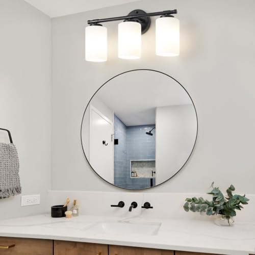 Image of Black Bathroom Light Fixtures,3-Light Bathroom Vanity Light with a White Frosted Glass,Modern Wall Sconces Vanity Lighting Fixtures Over Mirror, UL-Listed
