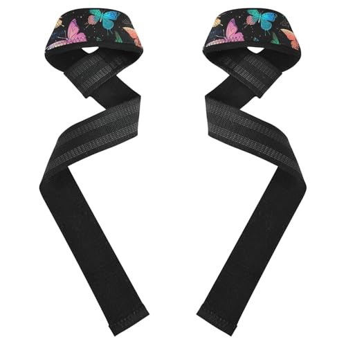 Nander Beautiful Butterfly Wrist Straps for Weightlifting,Lifting Straps with Neoprene Cushioned Wrist Padded and Anti-Skid Silicone for Strength Training,Bodybuilding,Deadlifting