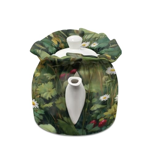 Image of Tea Cosy for Teapot Insulated Hedgehog Daisy Print Tea Pot Cozy Cover Portable Insulated Teapot Dust Cover with Drawstring