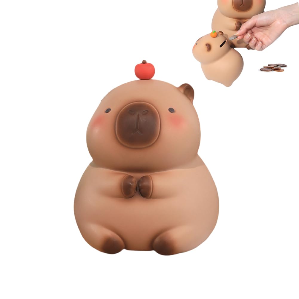 Capybara Piggy Bank, Capybara Coin Bank Piggy Bank, Creative Cute Cartoon Capybara Storage Money Box, Capybara Money Coin Bank for Boys and Girls, Great Gifts for Christmas Birthday (Apple, M)