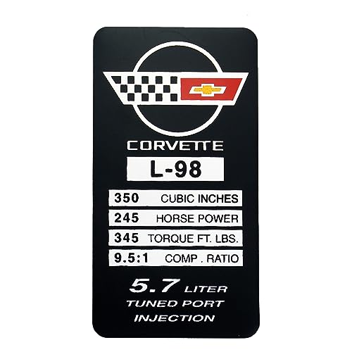 Image of 1Pc C4 Corvette 1990 L98 Engine ID Spec Metal Data Plate Emblem 3D Badge Nameplate 250 HP, 345 TQ Engine ID Replacement for Corvette