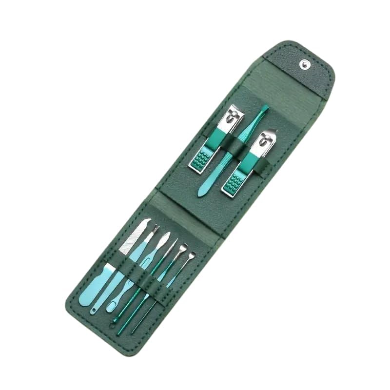 Image of DAINTY DEN Manicure & Pedicure Kit - Professional Stainless Steel Grooming Set with Nail Clippers, Cuticle Trimmer, Scissors & Tweezers - Travel-Ready Care Kit for Men & Women (9 IN 1)