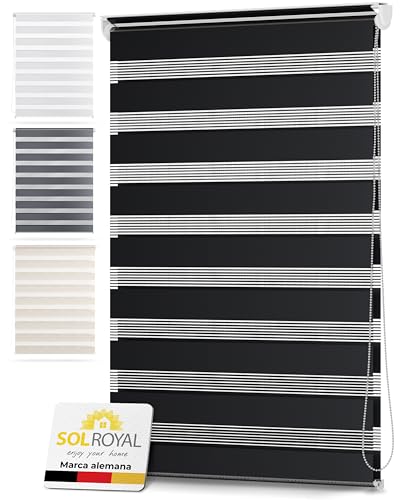 Sol Royal Persiana para Ventanas y Puertas SolDecor DL2 Estor Doble - Sin taladrar - Noche y día klemmfix Dormitorio Oficina Sala 110x150 cm Negro