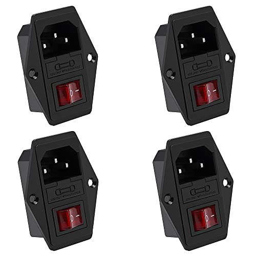 YIXISI 4 Pièces 220-250V / 10A IEC320 C14 Connecteur Encastrable, Prise Audio IEC Prise Encastrée pour Imprimante 3D, avec Interrupteur, Fusible et Lampe