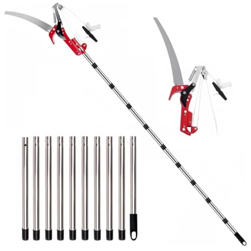 NEWFUN Pertiga Telescopica Podar,Sierra Podar,Pertiga Podar,82 448cm Tijeras de Podar Telescópicas 2 In 1，Herramientas Jardineria，Regulable en altura，Para esquilar en el jardín, recoger fruta