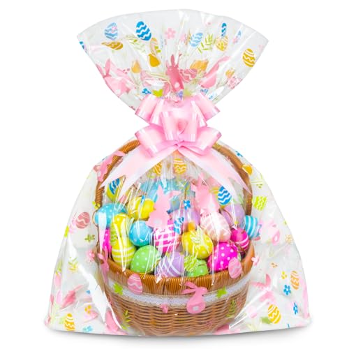 Sacs en cellophane pour panier de Pâques GOMANCHE 61x76cm transparents avec nœuds