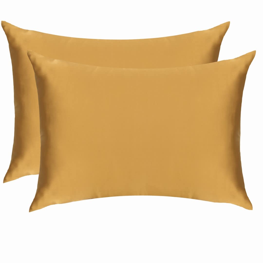 Satin Silk Pillowcase & Pillow Covers with Envelop Closure Pillow Case Soft & Silky Hair and Skin Home Bed Decor Combo Set of 2 (Regular Size (18"x27"), Banana Cream)