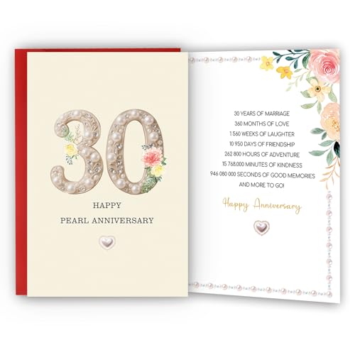 Bestmelo 30th Anniversary Card,30th Wedding Anniversary,30 Year Anniversary Card Gifts,Happy Pearl Anniversary,8x5.3 Inches,Double-Sided