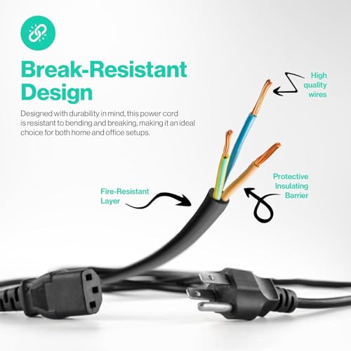 Image of 20ft 3 Prong Computer Power Cord |125V| Standard Replacement AC Electric Cable for Monitor, TV, Computer, Desktop, PC, Printer
