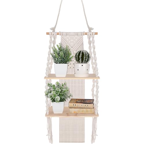 Barydat 1 Pack Macrame Wall Hanging Shelf 2 Tier Handmade Boho Ha...