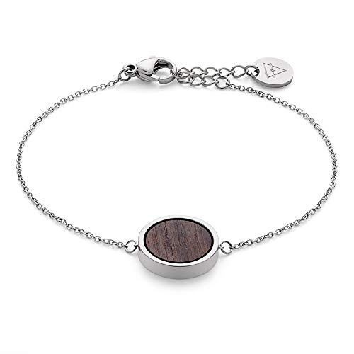 KERBHOLZ Holzschmuck - Geometrics Collection Circle Bracelet, filigranes Frauen Armband in silber mit Kreis Anhänger, Schmuck aus Naturholz, größenverstellbar (Armbandlänge 15 + 2,5 cm) Cover