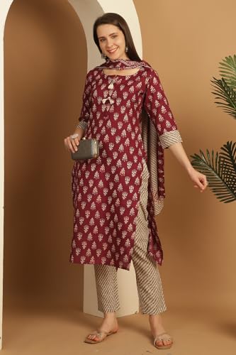 Image of Rajnandini Women's Cotton Foil Print Kurta Set with Dupatta (JOPLST230-31-38-P)
