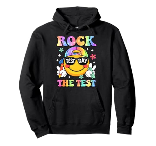 Rock The Test Smile Face Test Day Teacher Boy Girl Kids Pullover Hoodie