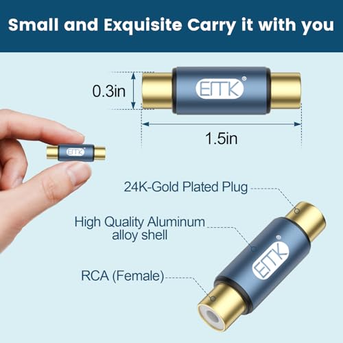 Image of EMK 2-Pack RCA Female to Female Coupler 24K Gold-Plated RCA Connector Adapter for Extending Audio /Video Cable Compatible with AV Devices, DVD Player Amplifier Home Theater System