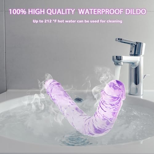 34cm Doppel Dildo Kristall Jelly Realistische Anal Lange Dildo Penis Weich und Flexibel mit Venen und Eichel Erwachsene Sex Spielzeug für Frauen/Männer/Lesbisch Lila