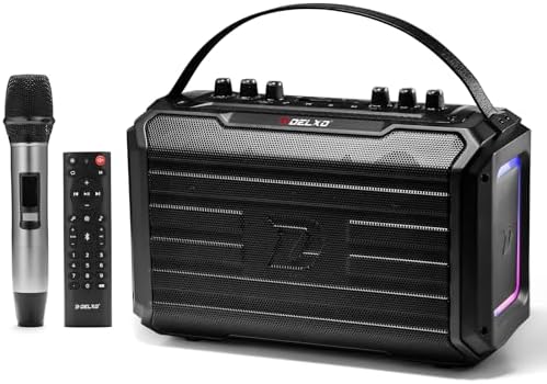 Delxo Professional Bluetooth Karaoke Machine Speaker with Wireless Microphone for Adults, 120W Powerful Stereo Sound and Monstrous Bass Custom EQ Speaker, PA System with Remote Control Speaker, Gift