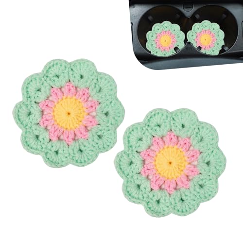 Portavasos para auto estilo boho hecho a mano 2 pcs verde miniatura 1