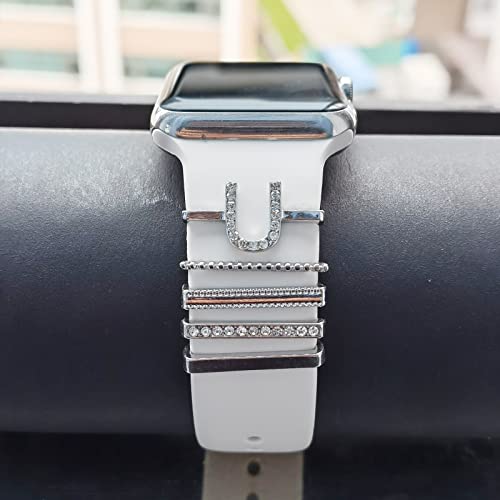 Image of 5Pcs Charms for Apple Watch band 41mm 45mm 40mm 44mm 38mm 42mm 46mm 49mm Women,Diamond+Metal Jewelry Decorative Ring For iWatch series 11 10 9 8 7 6 5 4 se 3 /2,Galaxy watch 7 /6 /5 /4,Strap Accessories