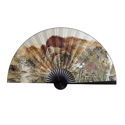 YYUINU Ventilador Decorativo De Pared, Ventilador Plegable De Pared con Diseño De Paisaje, Ventilador Artesanal,C-Height 60cm Unfolded Length 110cm