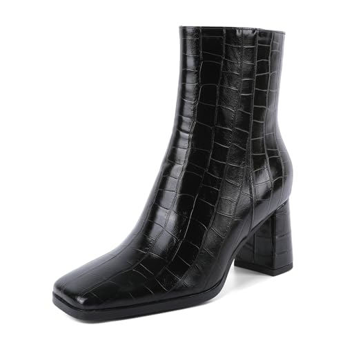 Joseywade Womens Ankle Boots Chunky Heel Boots Ankle Booties Square Toe 3 Inch Side Zip Boots Fall Shoes US Size 5-13