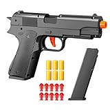 Semi-Automatic Look Real Toy Red Gun with Ejecting Pistol Toys Play Blaster Realistic Model Gun Soft Bullet Gift Gun with Ejection Shell Bullets Fake Gun Model Quick Shoot Game