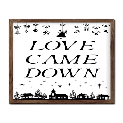Cadeau chrétien catholique panneau imprimé Love Came Down encadré bois rustique - 2