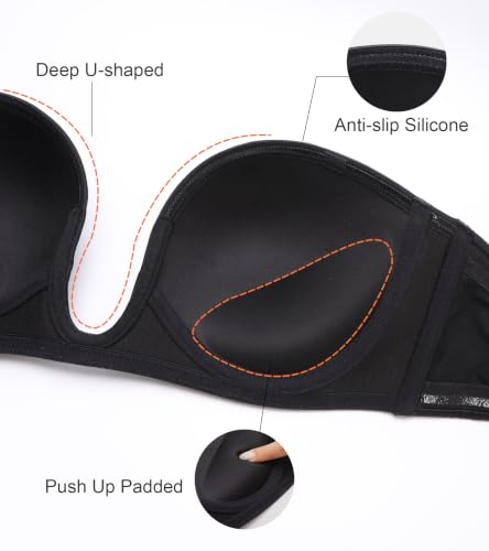 Image of Lemorosy Women's Deep V Plunge Red Carpet Convertible Push Up Strapless Padded Bra -Low Cut Sexy U Shaped