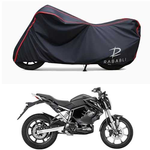 Image of Waterproof Bike Body Cover Compatible for | Revolt RV Cafe Racer STD | Taffeta Fabric, Red Piping Design, Bottom Elastic Fit | Dustproof, Sun UV & Rain Protection for All Bikes