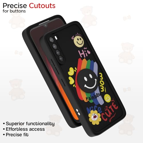 Image of Pikkme Back Cover for Redmi Note 8 | Soft Silicone| Cute Rainbow Smile & 3D Cartoon Flower Design | Shockproof Raised Camera Protection Bumper Case (Black)