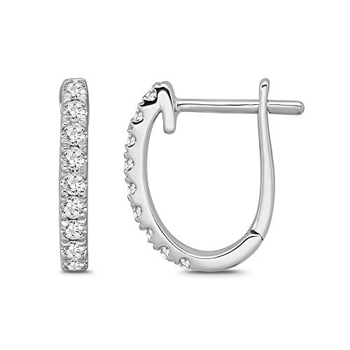Araiya Fine Jewelry 10K White Gold Diamond Oval Hoop Earrings (1/5 Cttw, I-J Color, I2 Clarity) #TOP2