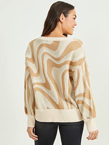 ALTAR'D STATE Women's Long Sleeve Knitted Bella Sweater, Tonal Swirl Casual Fit Brown and White Pullover, Taupe, Small3